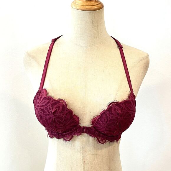 Victoria's Secret PINK Raspberry Lace Date Racerback Bra Front Clasp 32B - Picture 1 of 8